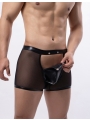 Sexy Mesh Openable Crotch Imitation Leather Men's Boxer Underwear