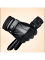  Men's Thick Fur-lined Leather Gloves with Windproof, Waterproof & Touchscreen