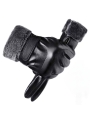  Men's Thick Fur-lined Leather Gloves with Windproof, Waterproof & Touchscreen